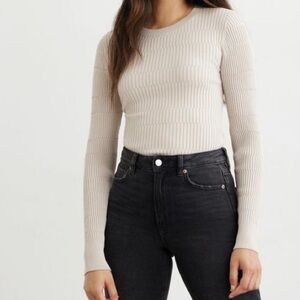 Dynamite Taupe Ribbed Knit Sweater Top